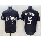 Los Angeles Dodgers #5 Freddie Freeman Black 2025 LA Gothic Style With 2024 World Series Champions Patch Vapor Premier Limited Stitched Baseball Jersey