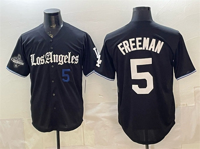 Los Angeles Dodgers #5 Freddie Freeman Black 2025 World Series Champions Patch 'Gothic Edition' Vapor Premier Limited Stitched Baseball Jersey