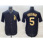 Los Angeles Dodgers #5 Freddie Freeman Black Gold Cool Base Stitched Baseball Jersey