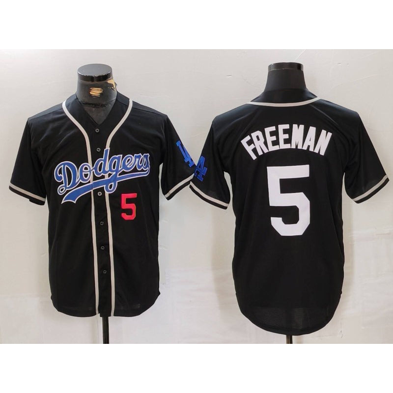 Los Angeles Dodgers #5 Freddie Freeman Number Black Cool Base With Patch Stitched Baseball Jersey