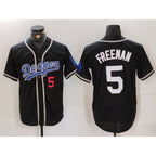 Los Angeles Dodgers #5 Freddie Freeman Number Black Cool Base With Patch Stitched Baseball Jersey