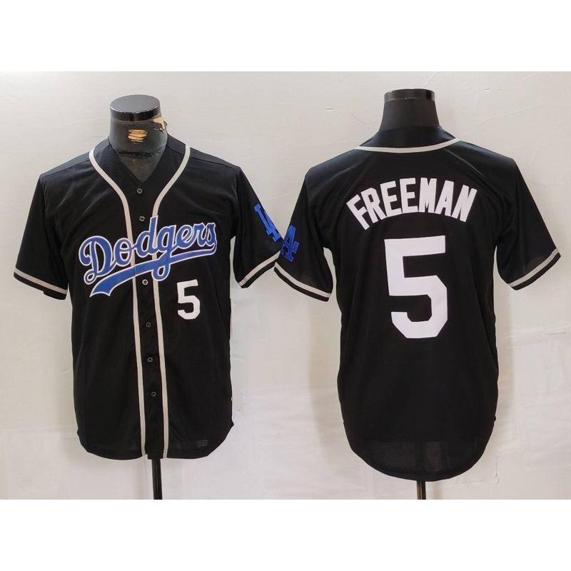 Los Angeles Dodgers #5 Freddie Freeman Number Black Cool Base With Patch Stitched Baseball Jersey