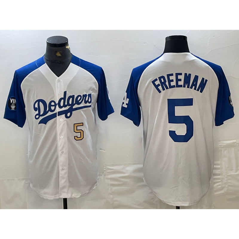 Los Angeles Dodgers #5 Freddie Freeman Number White Blue Fashion Stitched Cool Base Limited Baseball Jersey