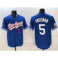 Los Angeles Dodgers #5 Freddie Freeman Royal With American Flag Patch Limited Stitched Baseball Jersey