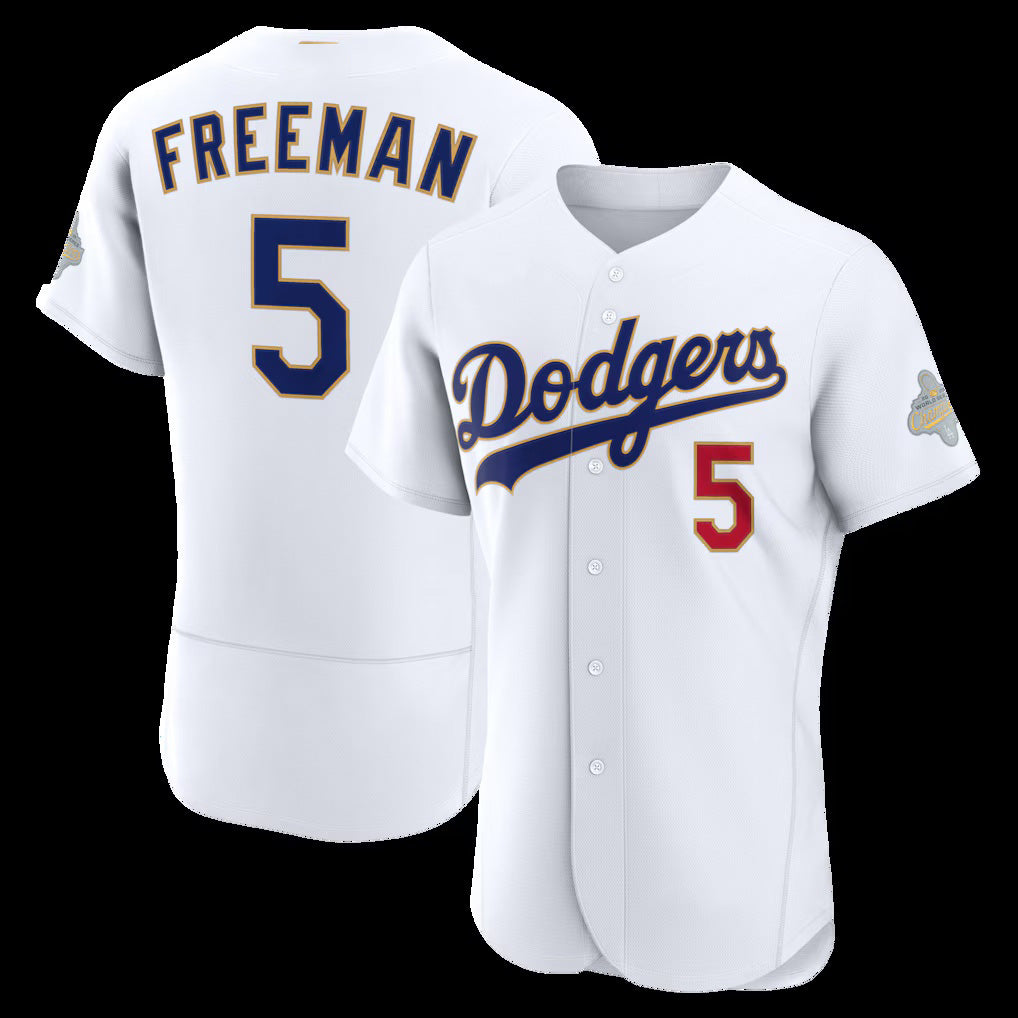 Los Angeles Dodgers #5 Freddie Freeman White 2026 Gold Collection Authentic Baseball Jersey
