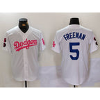 Los Angeles Dodgers #5 Freddie Freeman White Pink Vin & Kobe Patch Stitched Baseball Jersey