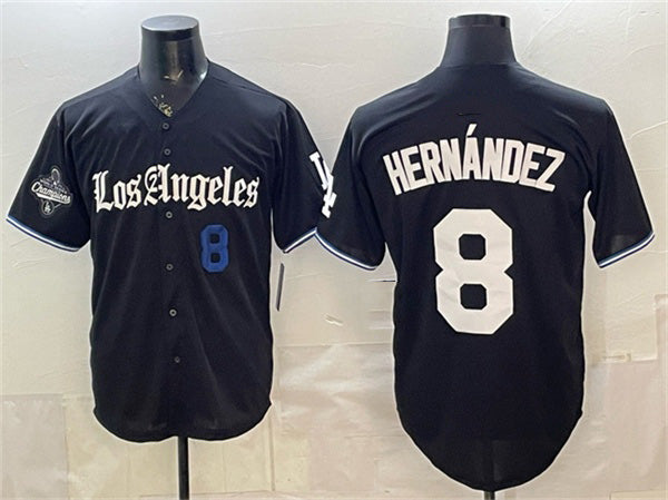 Los Angeles Dodgers #8 Enrique Hernández Black 2025 World Series Champions Patch 'Gothic Edition' Vapor Premier Limited Stitched Baseball Jersey