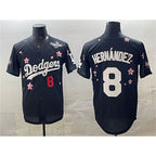 Los Angeles Dodgers #8 Enrique Hern¨¢ndez Black 2025 World Series Patch Tokyo Series Limited Stitched Baseball Jersey