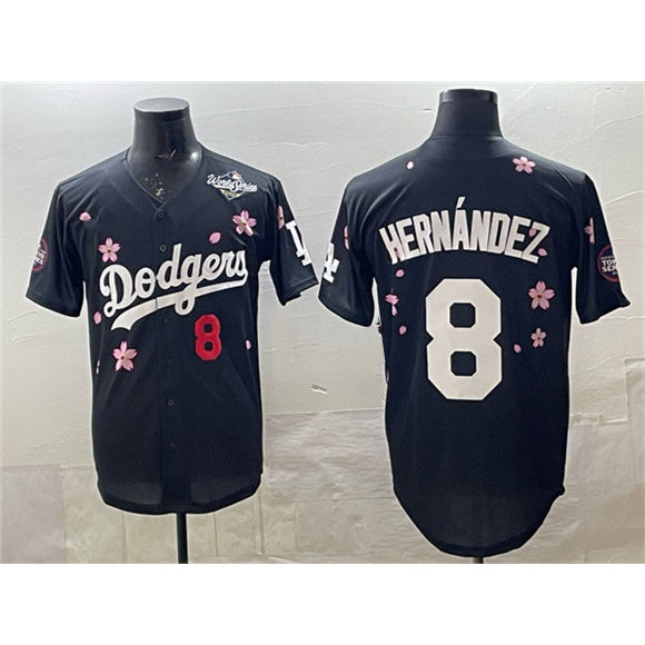 Los Angeles Dodgers #8 Enrique Hern¨¢ndez Black 2025 World Series Patch Tokyo Series Limited Stitched Baseball Jersey