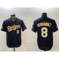 Los Angeles Dodgers #8 Enrique Hern¨¢ndez Black Gold 2024 World Series With Fernando Memorial Patch Home Limited Stitched Baseball Jersey