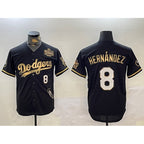 Los Angeles Dodgers #8 Enrique Hern¨¢ndez Black Gold 2024 World Series With Vin & California Patch Vapor Premier Limited Stitched Baseball Jersey
