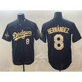 Los Angeles Dodgers #8 Enrique Hern¨¢ndez Black Gold 2025 World Series Champions Patch Limited Stitched Baseball Jersey