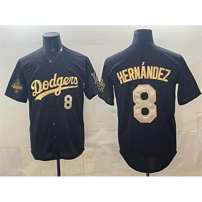 Los Angeles Dodgers #8 Enrique Hern¨¢ndez Black Gold 2025 World Series Champions Patch Limited Stitched Baseball Jersey