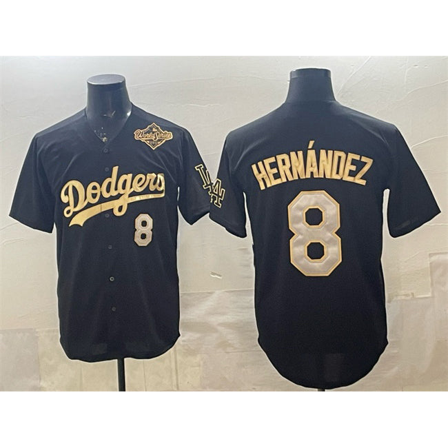 Los Angeles Dodgers #8 Enrique Hern¨¢ndez Black Gold 2025 World Series Patch Limited Stitched Baseball Jersey