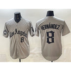 Los Angeles Dodgers #8 Enrique Hern¨¢ndez Grey LA Gothic Style With 2025 World Series Champions Patch Limited Stitched Baseball Jersey