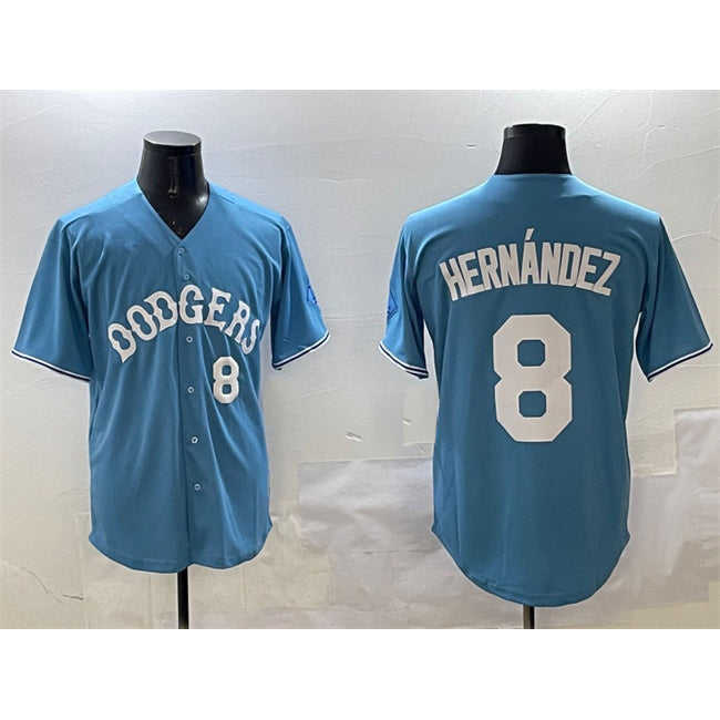 Los Angeles Dodgers #8 Enrique Hern¨¢ndez Light Blue Limited Stitched Baseball Jersey