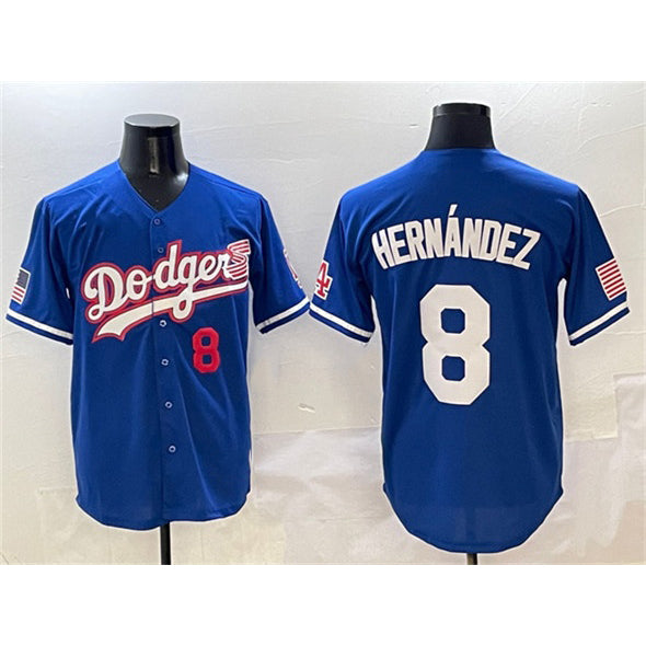 Los Angeles Dodgers #8 Enrique Hern¨¢ndez Royal With American Flag Patch Limited Stitched Baseball Jersey