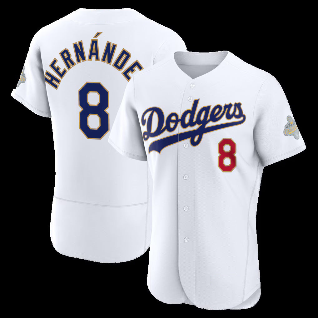Los Angeles Dodgers #8 Enrique Hernández White 2026 Gold Collection Authentic Baseball Jersey