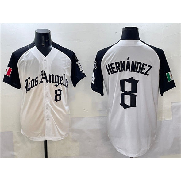 Los Angeles Dodgers #8 Enrique Hern¨¢ndez White Black Mexico 2025 LA Gothic Style With Fernando Patch Vapor Premier Limited Stitched Baseball Jersey