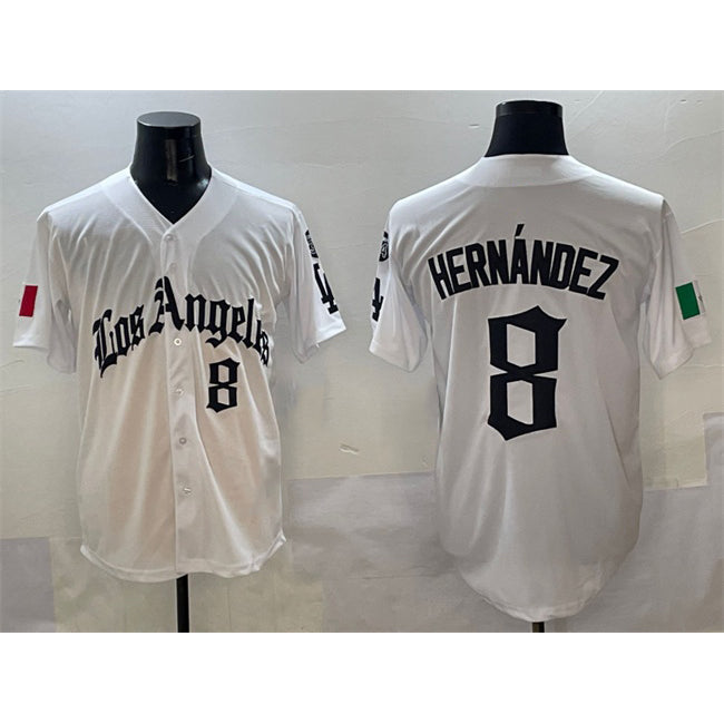 Los Angeles Dodgers #8 Enrique Hern¨¢ndez White Mexico 2025 LA Gothic Style With Fernando Patch Vapor Premier Limited Stitched Baseball Jersey