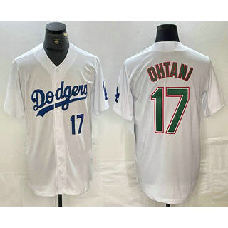 Los Angeles Dodgers #17 Shohei Ohtani Number White Green Stitched Cool Baseball Jersey