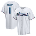 Miami Marlins #1 Connor Norby White Home Replica Baseball Jersey