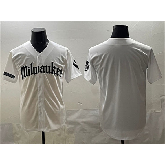 Milwaukee Brewers Blank White 'Gothic 414 Shadows Edition' Vapor Premier Limited Stitched Baseball Jersey