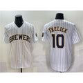 Milwaukee Brewers #10 Sal Frelick White Pinstripe 2025 With Patch Stitched Baseball Jersey