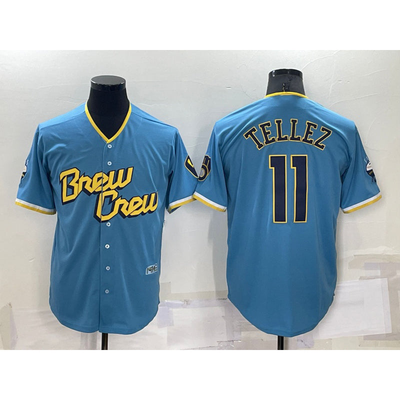 Milwaukee Brewers #11 Rowdy Tellez Blue 2022 City Connect Cool Base Stitched Baseball Jersey