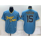 Milwaukee Brewers #15 Tyrone Taylor Blue 2022 City Connect Cool Base Stitched Baseball Jersey