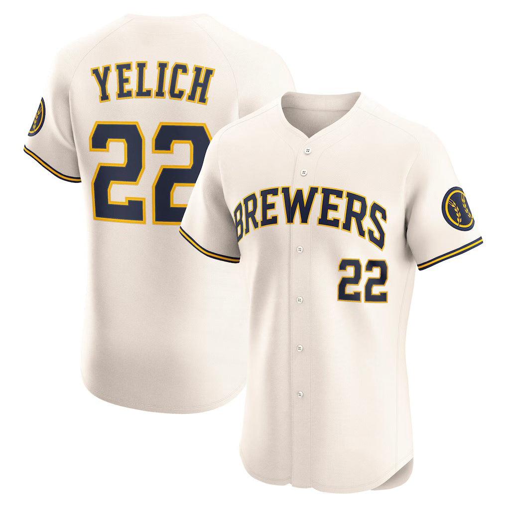 Milwaukee Brewers #22 Christian Yelich Cream Home Elite Player Baseball Jersey