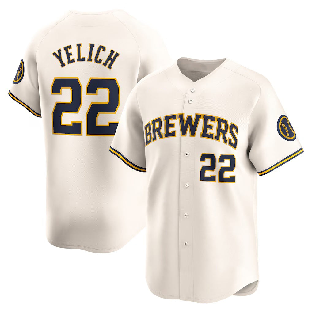 Milwaukee Brewers #22 Christian Yelich Cream Home Limited Player Baseball Jersey