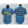 Milwaukee Brewers #22 Christian Yelich Number Blue 2022 City Connect Cool Base Stitched Baseball Jersey