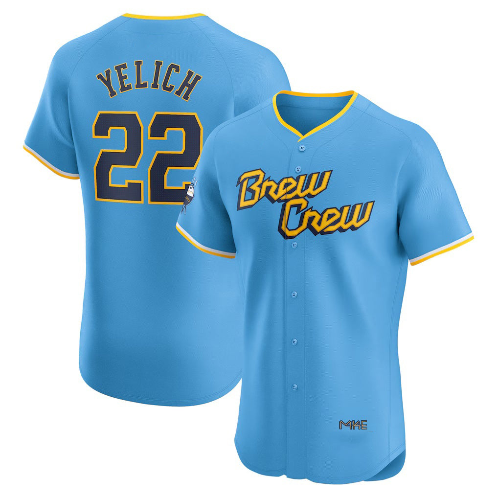 Milwaukee Brewers #22 Christian Yelich Powder Blue City Connect Elite Player Baseball Jersey