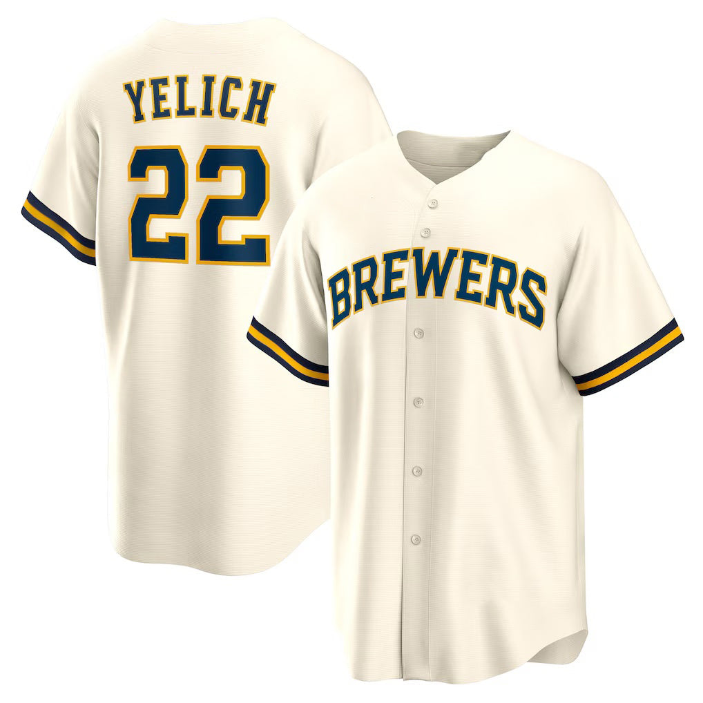 Milwaukee Brewers #22 Christian Yelich White Home Replica Baseball Jersey