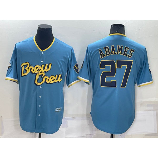 Milwaukee Brewers #27 Willy Adames 2022 Powder Blue City Connect Cool Base Stitched Baseball Jersey