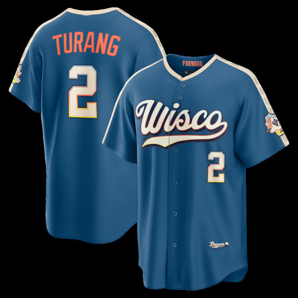 Milwaukee Brewers #2 Brice Turang Mineral Blue 2026 City Connect Stadium Baseball Jersey