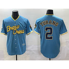 Milwaukee Brewers #2 Brice Turang Powder Blue City Connect Cool Base Stitched Baseball Jersey