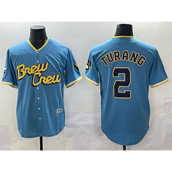 Milwaukee Brewers #2 Brice Turang Powder Blue City Connect Cool Base Stitched Baseball Jersey
