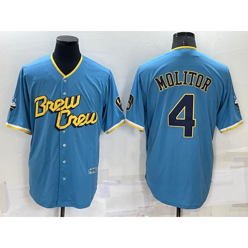 Milwaukee Brewers #4 Paul Molitor Blue 2022 City Connect Cool Base Stitched Baseball Jersey