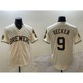 Milwaukee Brewers #9 Bob Uecker Cream With Home Patch Stitched Baseball Jersey