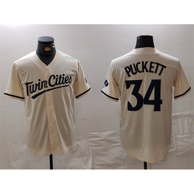 Minnesota Twins #34 Kirby Puckett Cream Cool Base Stitched Baseball Jersey