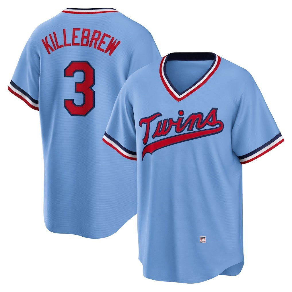 Minnesota Twins #3 Harmon Killebrew Light Blue Road Cooperstown Collection Player Baseball Jersey