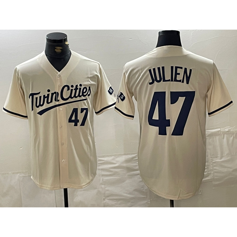 Minnesota Twins #47 Edouard Julien Number Cream Cool Base Stitched Baseball Jersey