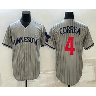 Minnesota Twins #4 Carlos Correa 2023 Grey Home Team Cool Base Stitched Baseball Jersey