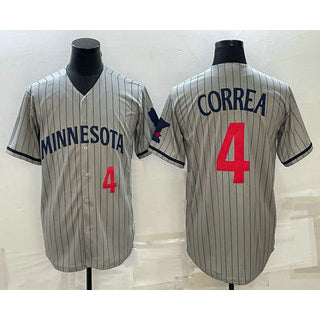 Minnesota Twins #4 Carlos Correa Number 2023 Grey Home Team Cool Base Stitched Baseball Jersey
