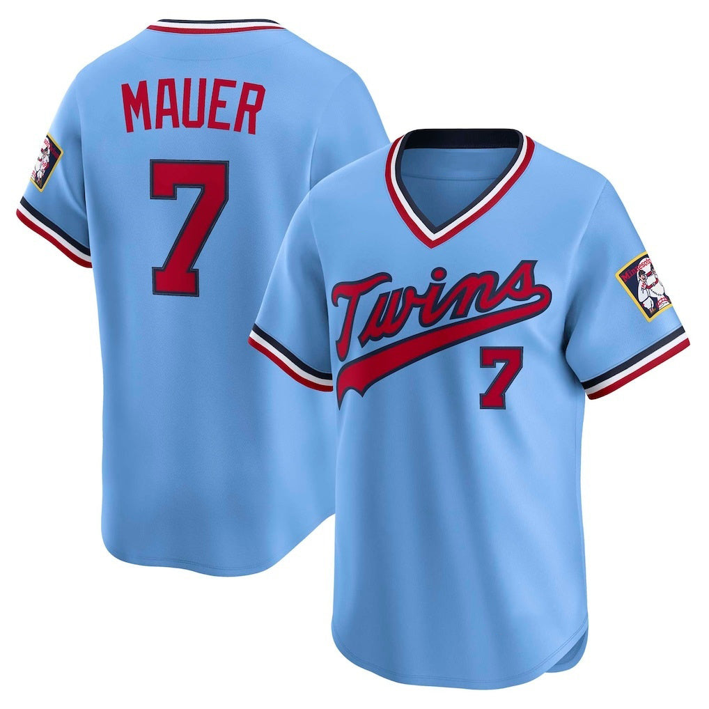 Minnesota Twins #7 Joe Mauer Light Blue Throwback Cooperstown Collection Limited Baseball Jersey