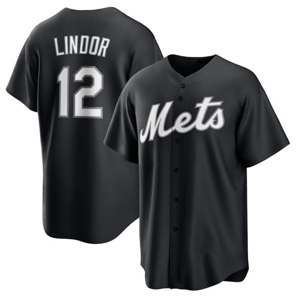 New York Mets #12 Francisco Lindor Black Lights Out Limited Stitched Baseball jersey