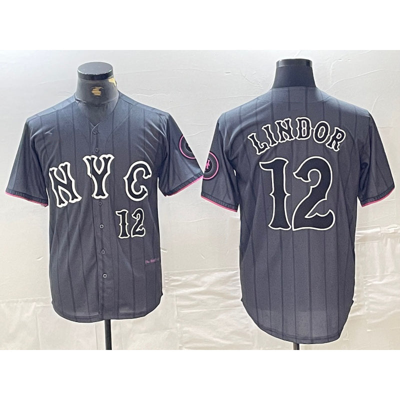 New York Mets #12 Francisco Lindor Number Grey 2024 City Connect Cool Base Stitched Baseball jersey
