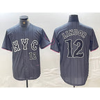 New York Mets #12 Francisco Lindor Number Grey 2024 City Connect Cool Base Stitched Baseball jersey